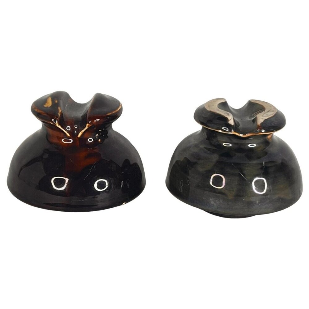 2 Ceramic Insulator Saddle Top Gray Brown Black Drip Glaze B Telephone Wire VTG - Picture 2 of 7